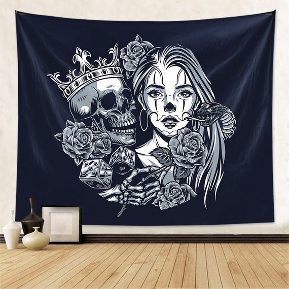 Skull Tapestry Tapestry Black and White Tapestry Trippy Skeleton Tapestry Kissing Lovers Tapestry Flower Tapestry for Room Home Bedroom Etsy Canada