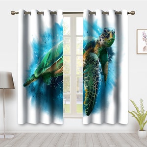 Sea Turtle window Curtain Ocean Nautical Drapes Blue Watercolor Window Treatments a Panels Curtain Blackout Curtains for Bedroom Dorm Home