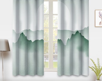 Bohemian Forest Style Window Curtains, Retro abstract landscape painting Window Treatment Blackout Curtain Bedroom living room privacy Decor