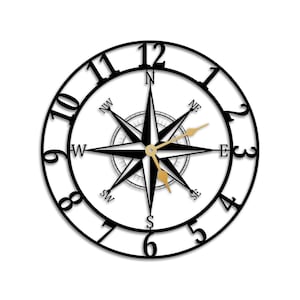 Silent Metal Large Wall Clock,vintage compass Style Metal Wall Art,for living room bedroom wall hanging decor metal sign,Housewarming Gift