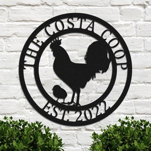 Custom Chicken Coop Name Sign | Personalized Metal Hen House Sign |  Metal Rooster Yard Art | Farmhouse Metal Sign | Metal Farm Name Sign