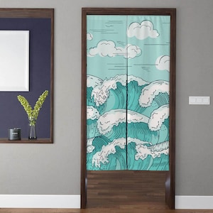 Japanese-style art Noren Door Curtain Modern minimalist Kanagawa waves Doorway Curtain for Kitchen Partition Bedroom Door Privacy Decor