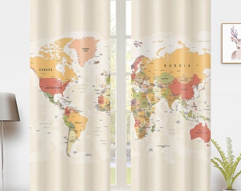 World Map Curtains Nation and city Travel World Map in Retro Colors Window Treatments Panel Pair Blackout Curtain for the Home Bedroom Dorm