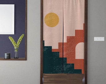 Noren Bohemia Door Curtains Mid Century Abstract Arch Sun Modern Minimalistic Doorway Curtain Window Treatment for Home Kitchen door decor