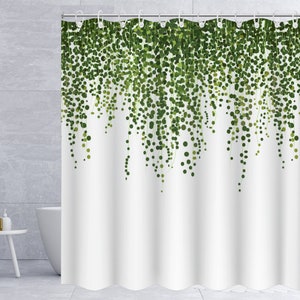 Green Leaves Shower Curtain Spring Botanical Plant leaf shower curtain Waterproof Modern Fabric Bathroom Curtains decor with 12 Hooks