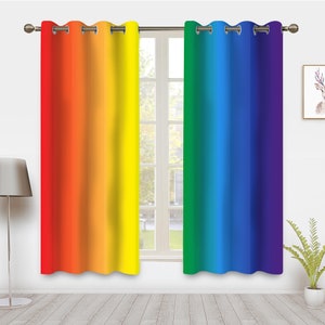 Colorful Window Curtain Modern Vertical Rainbow Color Stripes Vibrant Shades Window Treatments drapes for Bedroom Girl Boys Kids Room Decor