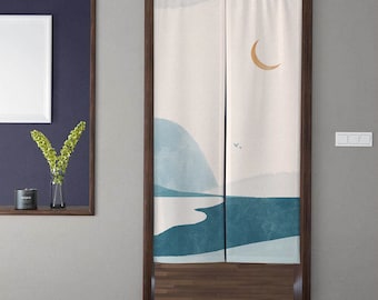 ボヘミアアートのれんドアカーテン ミニマリズム ヴィンテージ ムーンマウンテン 風景 出入り口カーテン キッチンパーティション 寝室ドア プライバシー装飾