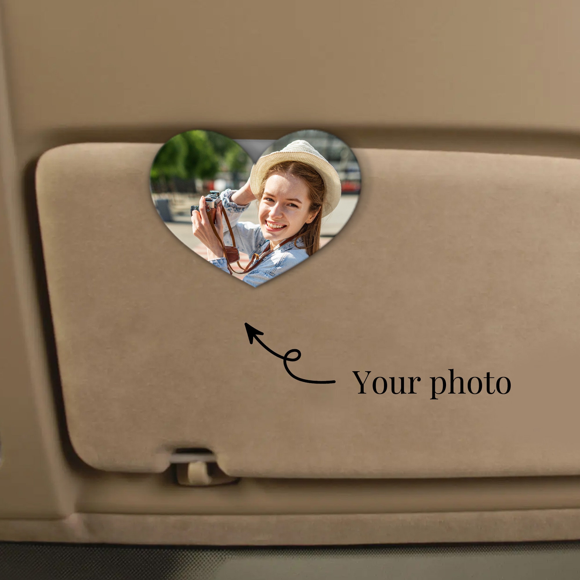 Portafoto Magnetico Per Parasole Auto - Personalizzabile Con Foto 9x6 Cm