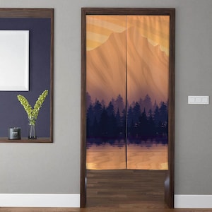 Japanischer Art Noren Türvorhang, Japanischer Stil Sonnenuntergang Mount Fuji Muster Türvorhang für Küche Trennwand Schlafzimmer Tür Privatsphäre Deko