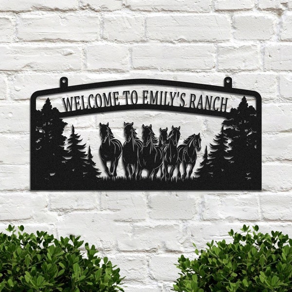 Nombre personalizado Letrero de metal Personalizado Horse Ranch Sign Metal Horse Wall Art Farm Placa de bienvenida Regalo ecuestre Horse Rider Horse Barn Decor