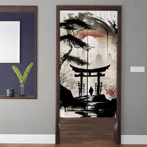 Japanese-style Art Noren Door Curtains Vintage Mountain forest Pavilion Pattern Doorway Curtain Kitchen Partition Bedroom Door Privacy Decor