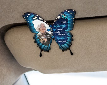 Clip de visera de coche de acrílico con foto personalizada, clip de visera solar con forma de mariposa y retrato familiar personalizado, un marco de fotos para su coche, obsequios conmemorativos