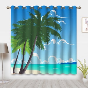 Summer Sunlight Beach Window Curtains, Modern Minimalist Palm Tree Window Treatments Blackout Curtain, For Bedroom living room privacy Decor