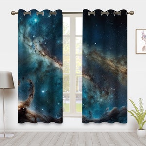 Modern minimalist art curtains, Universe Galaxy Outer Space Nebula Window Curtains, Planets Fantasy Starry Blackout Curtains Window Drapes
