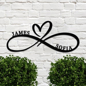 Custom Infinity Symbol Love metal Sign with Heart and Personalized Names You and Me Metal Wedding Decor Metal Memorial Sign Couple Love gift