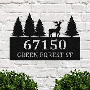 Segno personalizzato del nome dell'indirizzo della foresta di metallo, numero civico di metallo personalizzato Decorazione da parete, decorazione artistica della placca dell'albero della natura del metallo, insegna della porta d'ingresso