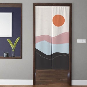 Bohemia Noren Door Curtain vintage sunrise abstract lines mountains Sunset Doorway Curtain for Kitchen Partition Bedroom Door Privacy Decor