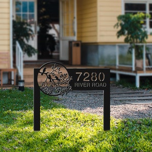 Custom Address Signs for Houses, Personalizedyard Address Signs for lawn, The bird Metal Yard Art, Outdoor Garden Metal Address Plaque Décor