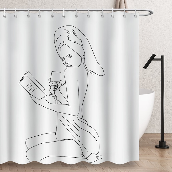 Modern minimalist Abstract lines shower curtains, Monochrome lines women body Shower Curtain, Waterproof Fabricwith 12 Hooks Bathroom Decor