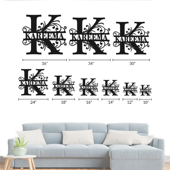 Plaque en métal personnalisée, panneau de nom personnalisé pour décoration murale d'extérieur et intérieur, monogramme avec lettre fendue, panneau de nom de famille personnalisé pour porte de maison