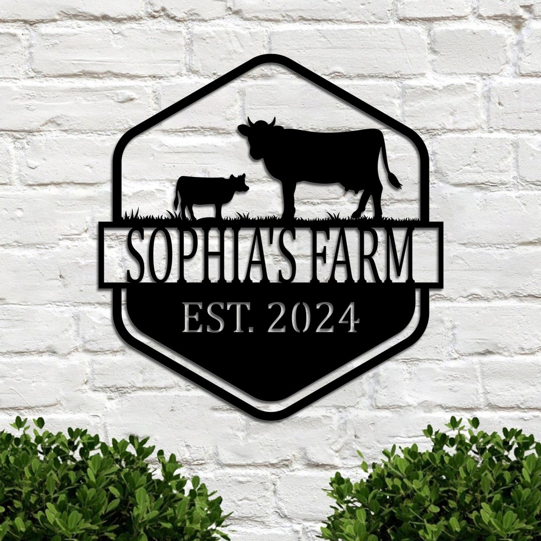Custom Metal Farm Sign, Personalized Cow Farmhouse Name Metal Sign ...