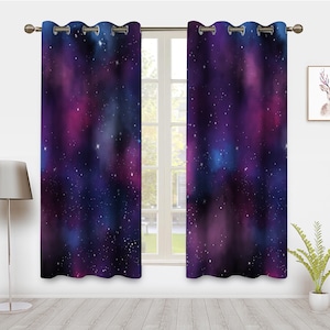 Space Theme Curtains Galaxy Purple Pink Blue Nebula Drapes Universe Outer Space Starry Stars Print Pattern Window Treatments for Bedroom