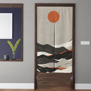 Japanese Art Noren Door Curtain, Bohemia style colorful lines Mountain Doorway Curtain, For Kitchen Partition Bedroom Door Privacy Decor