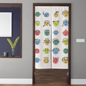 Japanese Art Style Noren Door Curtain, Modern Minimalism Funny Emoji White Doorway Curtain, For Kitchen Partition Bedroom Door Privacy Decor
