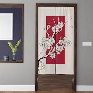 Japanese Art Noren Door Curtain, Modern minimalist plum blossom Pattern Doorway Curtain, For Kitchen Partition Bedroom Door Privacy Decor