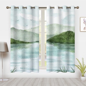 Vintage Bird Landscape Blackout Curtains: Bohemian Window Decor