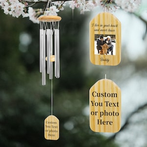 Sinos de vento com imagem de texto personalizada, sinos de presente memorial para animais de estimação personalizados, grandes sinos de vento de alumínio tom profundo externo com 6 tubos sintonizados