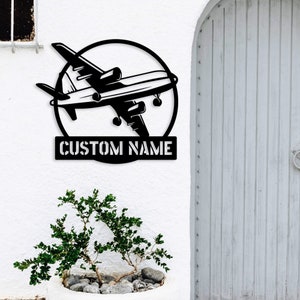 Custom Name Metal Sign, Personalized Family Name airplane Metal Sign, Outdoor Metal Wall Art Front Door Decor Housewarming Gift Wedding Gift
