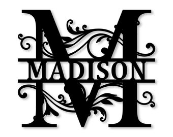 Personalized Family Name Metal Sign, Custom Metal Monogram Split Initial Letter Last Name Wall Art Decor, Wedding gift Housewarming Gift