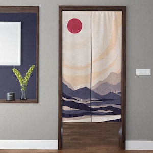 Japanische Kunst Noren Türvorhang, Böhmen Stil abstrakte Berge Muster Türvorhang, für Küchentrennwand Schlafzimmer Tür Privatleben Dekor