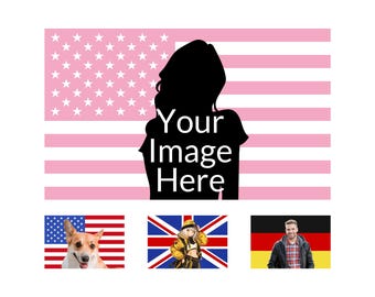 Custom Photo Pink America Flag, Personalized Images USA Flag, Customize Country Flag Banner with Your Picture, Bedrooms Outdoor Wall Decor