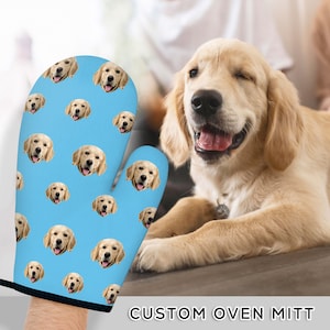 Custom Oven Mitts with Pet Faces, Personalized Photo Heat Resistant Oven Glove, Customized Kitchen accessories Set, Funny Mother Day Gifts