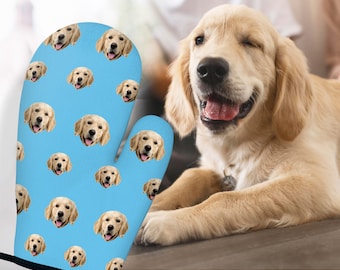 Aangepaste ovenwanten met huisdiergezichten, gepersonaliseerde foto hittebestendige ovenhandschoen, op maat gemaakte keukenaccessoireset, grappige moederdagcadeaus