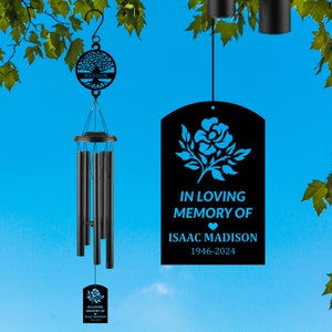 Custom Text Wind Chimes, Personalized Name Tree of Life  Metal Signs Waterproof Wind Chime for Outside, in Memory of Loss of Loved One Gifts