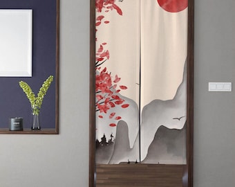 Japanese-style art Noren Door Curtains, Modern Minimalistic valley maple leaf Doorway Curtain Window Treatment, For Home Kitchen Door Decor