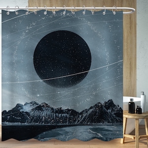 Planet Space Duschvorhang, Moderner 3D-Stil Badezimmervorhang, Minimalistischer Bad-Dekor Wasserdichter Kunststoffvorhang mit 12 Haken