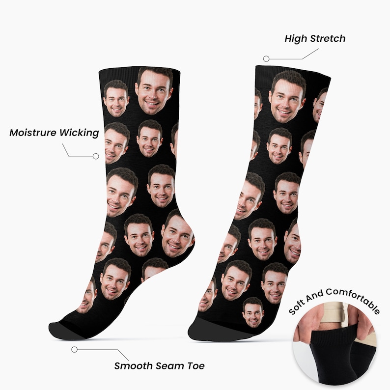 Chaussettes personnalisées avec image, chaussettes photo smiley personnalisées, chaussettes rigolotes avec visage, cadeaux drôles de chaussettes pour homme et femme, cadeau de remise des diplômes image 3