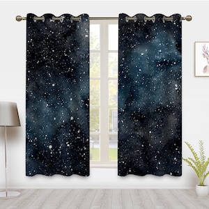 Galaxy Nebula Window Curtain Universe Starry Star Sky Drapes Blue Gray Space and Deep Space Window Treatments Blackout Curtains for Bedroom