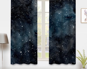Galaxy Nebula Window Curtain Universe Starry Star Sky Drapes Blue Gray Space and Deep Space Window Treatments Blackout Curtains for Bedroom