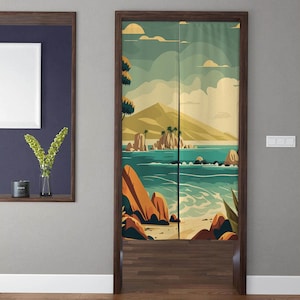 Japanese-style art Noren Door Curtains, Modern Minimalistic Summer seaside scenery Doorway Curtain Window Treatment, Home Kitchen Door Decor