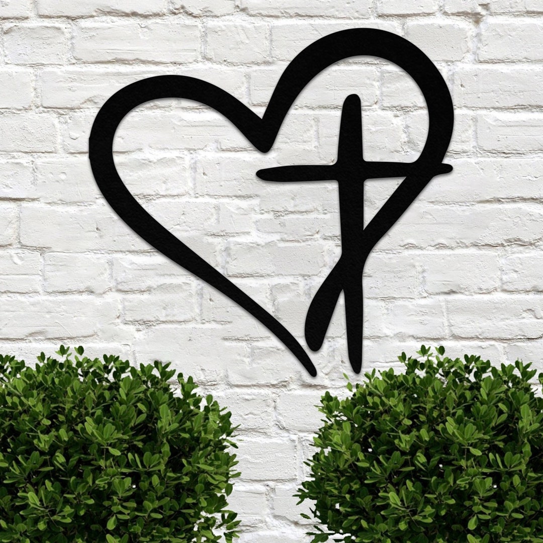 Heart Cross Metal Sign Metal Cross Wall Art for Couples Heart Eternal