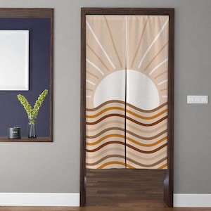 Bohemia Noren Doorway-Curtain Mid Century Minimalist Abstract Sun Wave Door Curtain Window Treatments Door Tapestry for Home Kitchen Decor