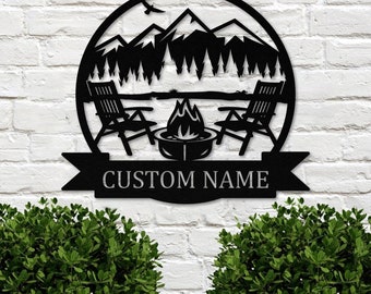 Personalized Campfire Family Metal Signs, Custom Metal Family Name Sign, Outdoor Metal Sign, Anniversary Gift, Personalized Wedding Gift