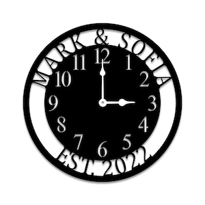 Personalized Silent Metal Large Wall Clock, Custom Family Name Metal Sign, for living room bedroom wall hanging decor, Housewarming Gift