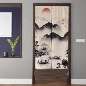 Bohemia Art Noren Door Curtain Chinese style forest sunset boat Pattern Doorway Curtain for Kitchen Partition Bedroom Door Privacy Decor
