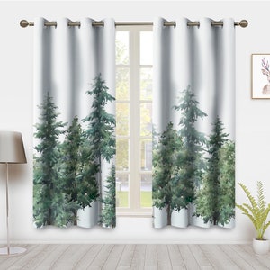 Cortinas de bosque, cortinas de árboles verdes, cortinas de bosque, paneles, cortinas para tratamiento de ventanas, cortinas opacas para sala de estar, dormitorio, hogar